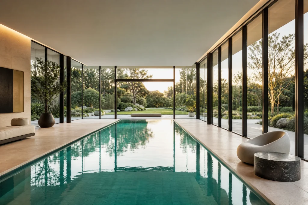 Glass Pavilion Luxury Indoor Pool Aesthetic