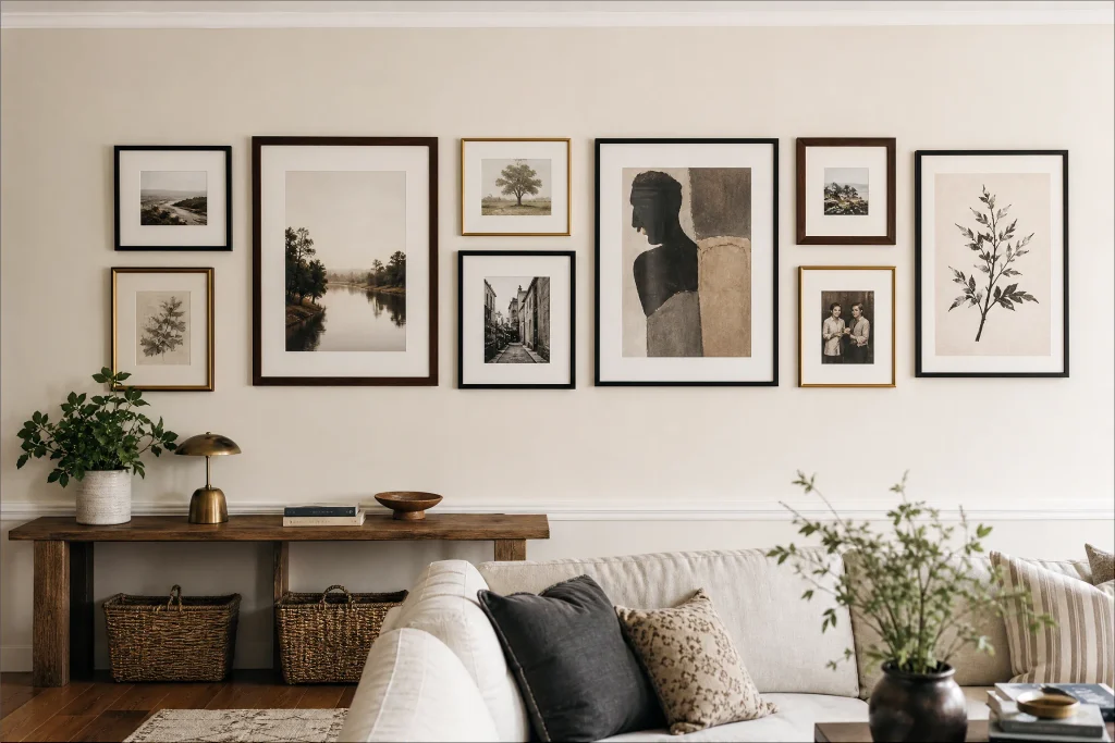 Mixed-frame gallery wall