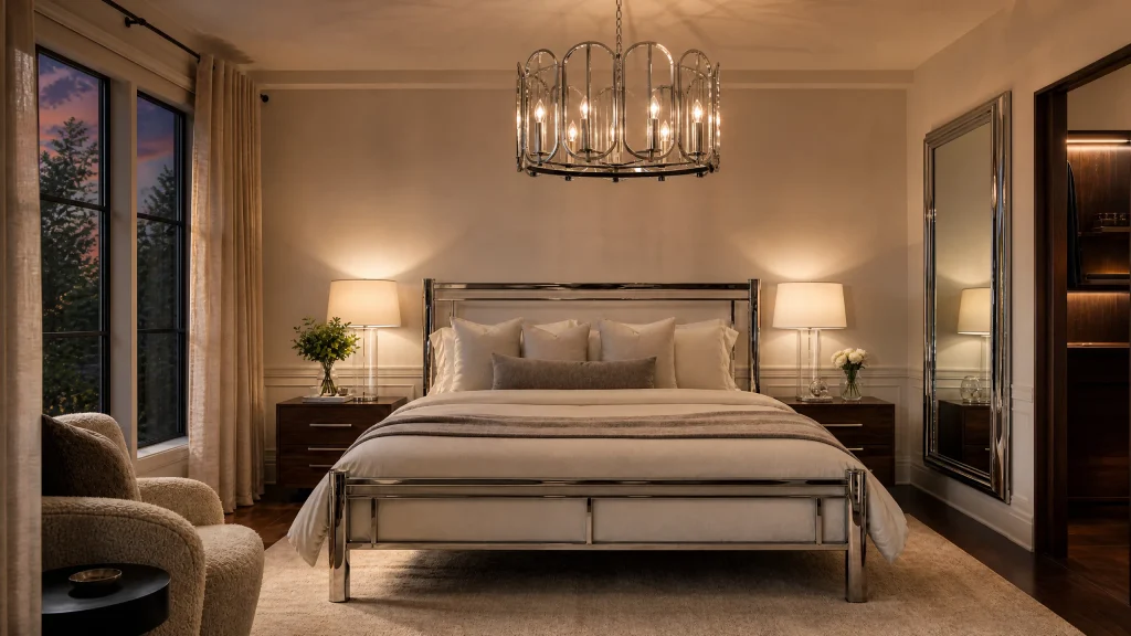Chrome chandelier bedroom