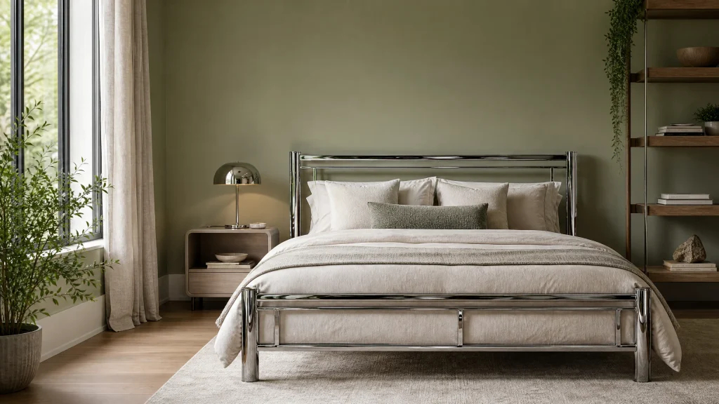 Green and chrome bedroom
