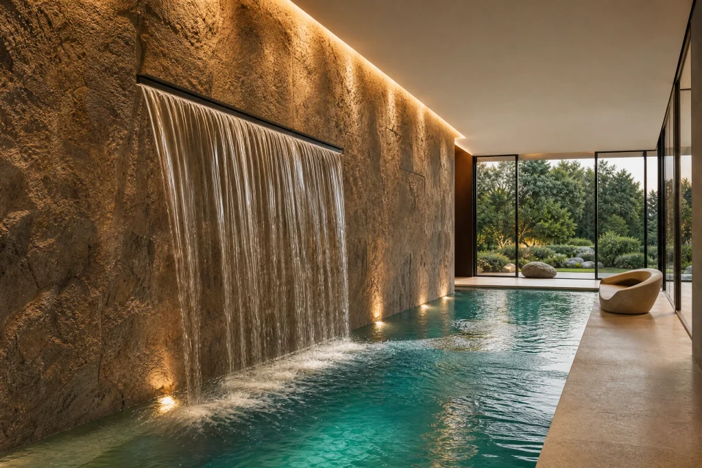 Luxury Indoor Pool Waterfall Feature
