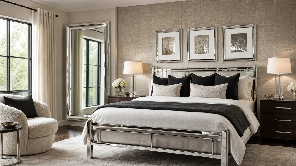 Chrome bedroom wall treatment