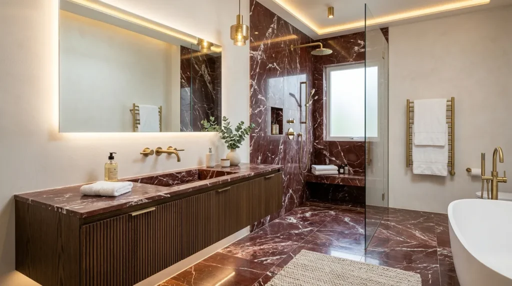 Bathroom with Rosso Levanto Marble