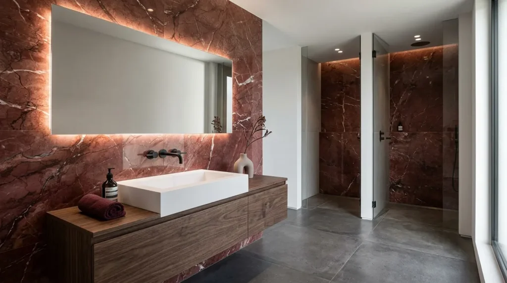 Modern Burgundy Bathroom