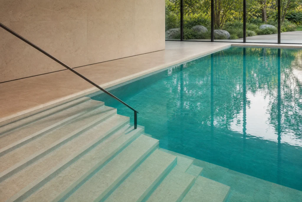 Indoor Pool Interior with Sculptural Stairs