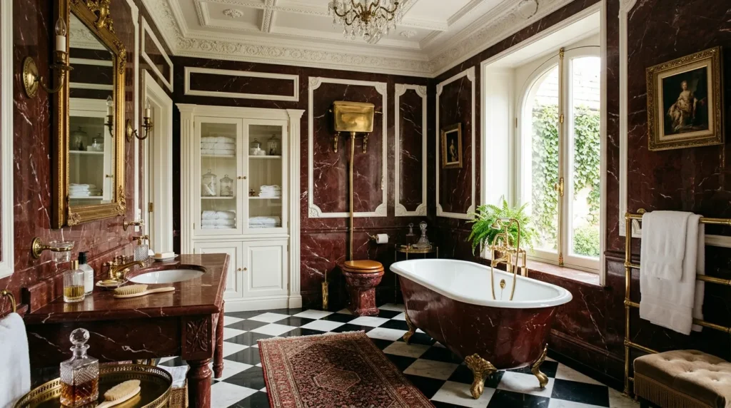 Vintage Red Marble Bathroom Design
