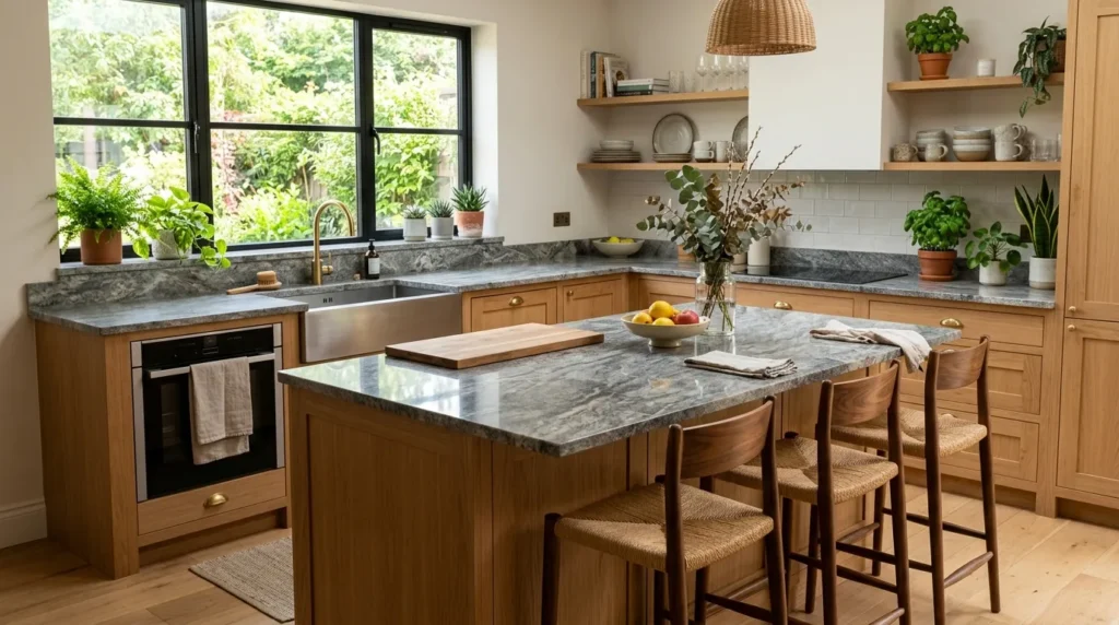 Grey Granite with Natural Wood Elements
