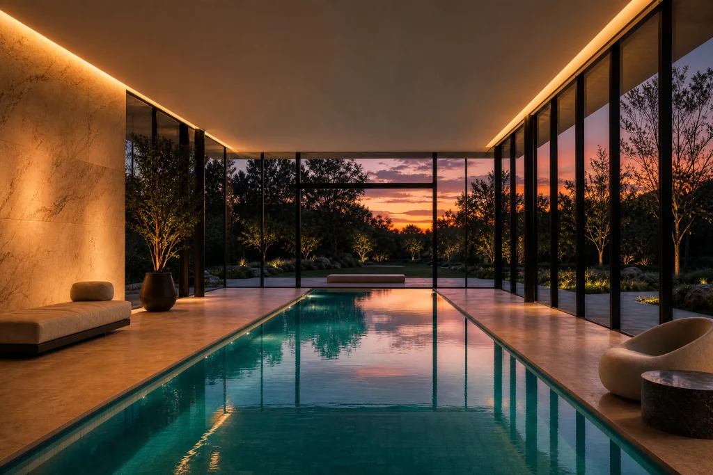 Luxury Resort Indoor Pool with Sunset Glow
