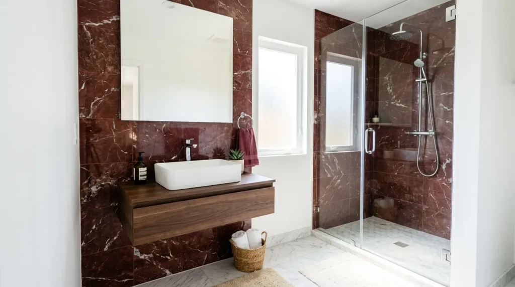 Small Burgundy Bathroom