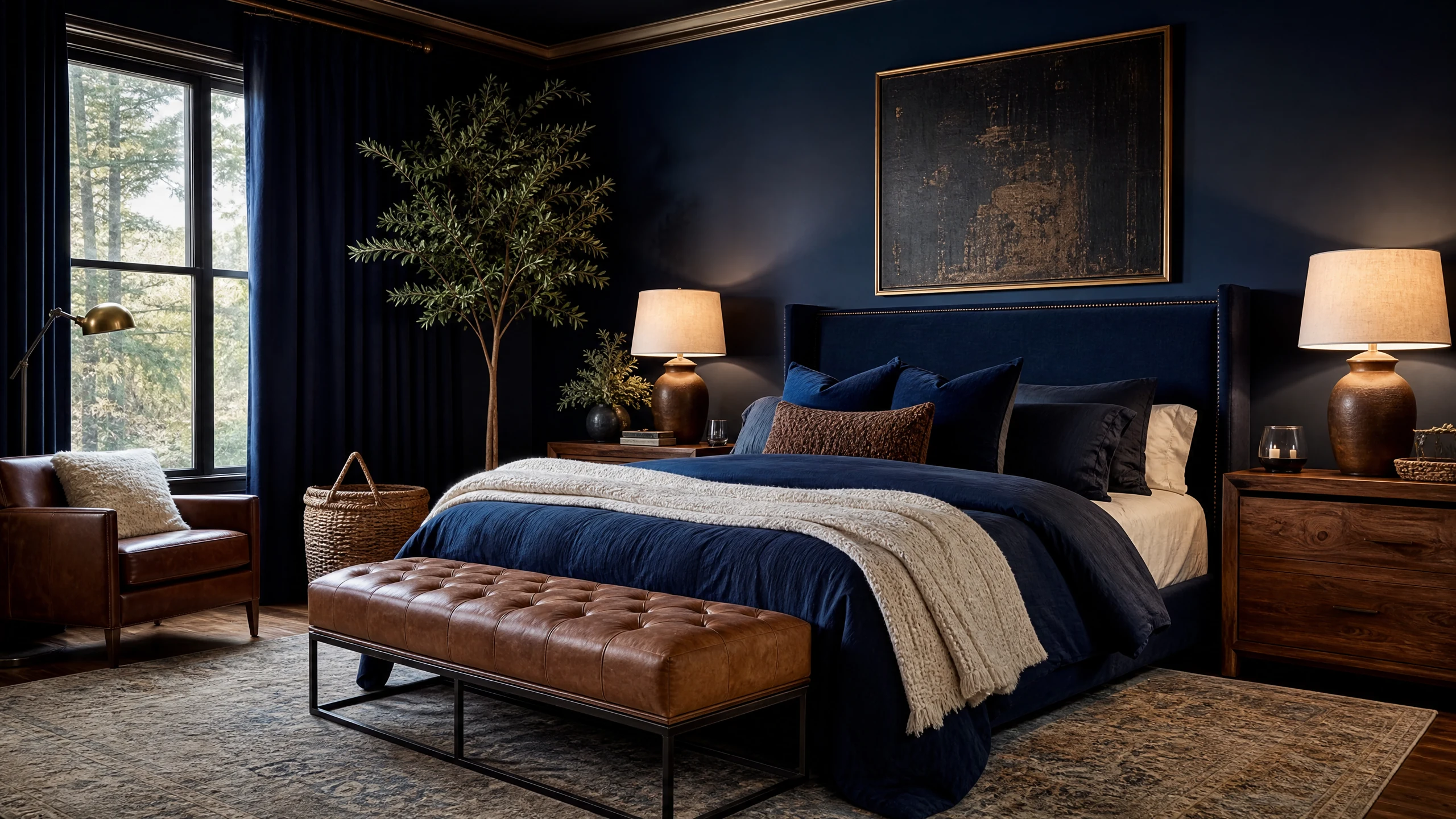 Blue brown bedroom decor