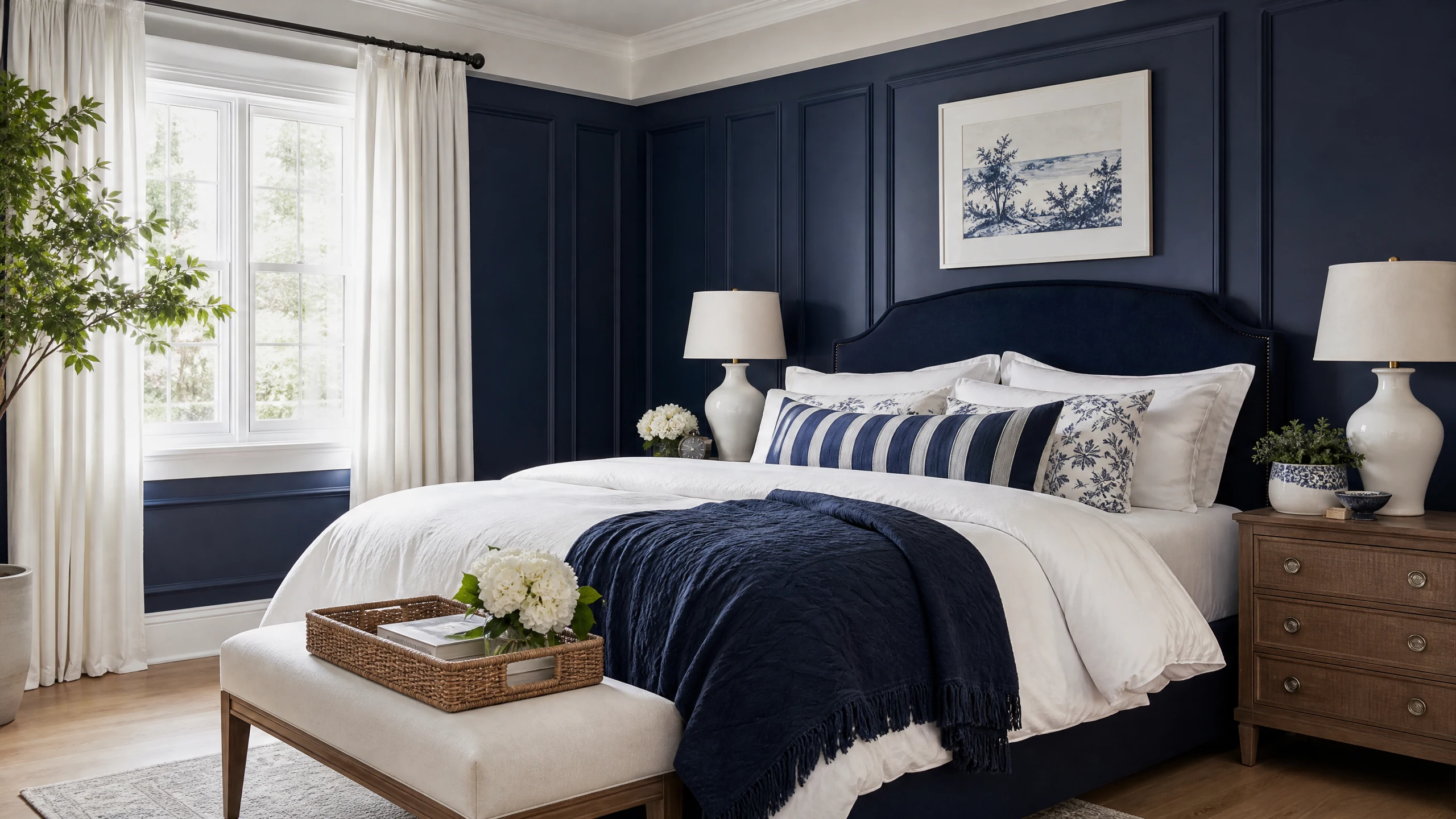 Classic blue and white bedroom