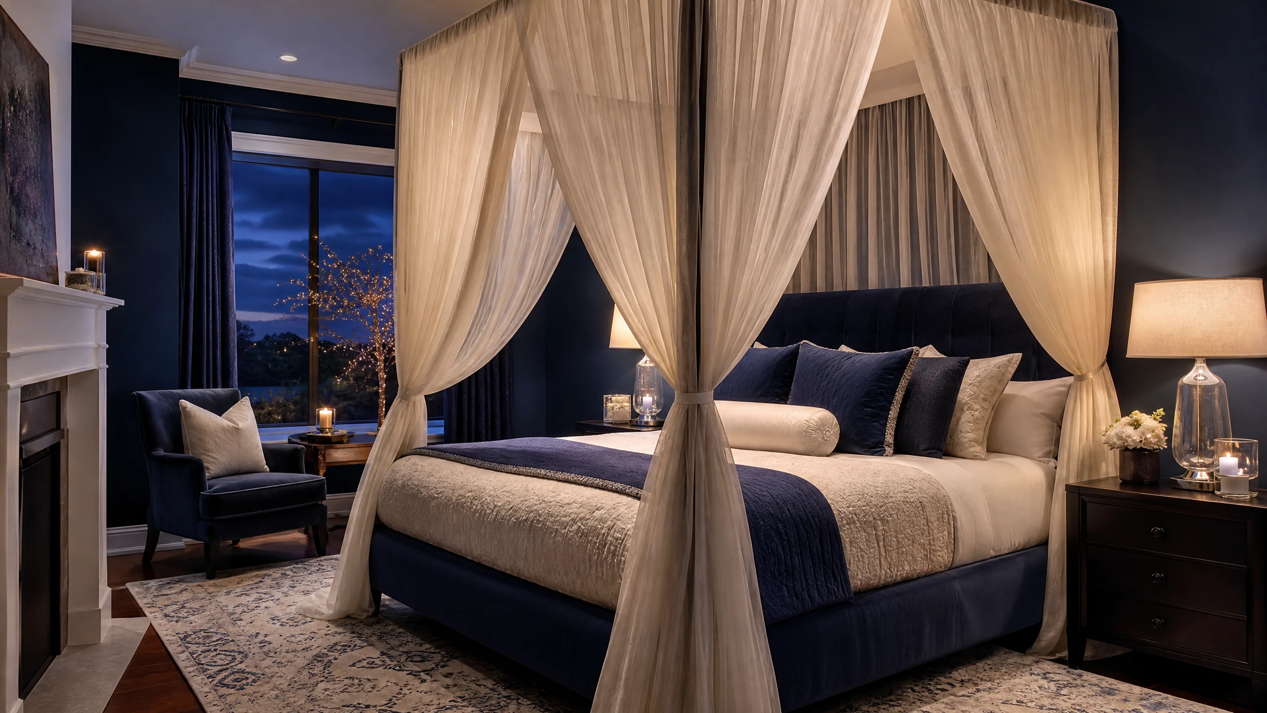 Navy canopy bed bedroom
