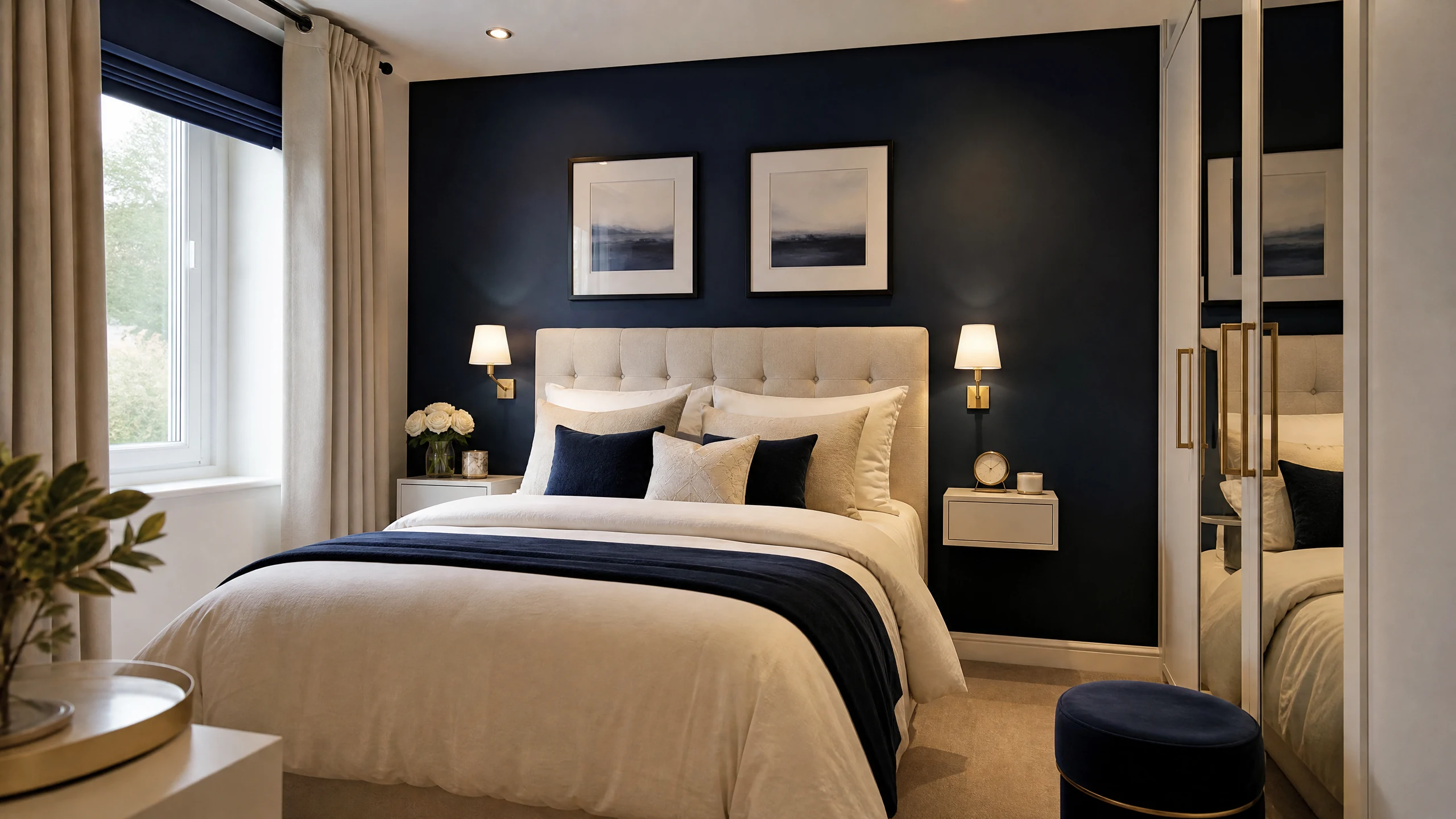 Small navy bedroom