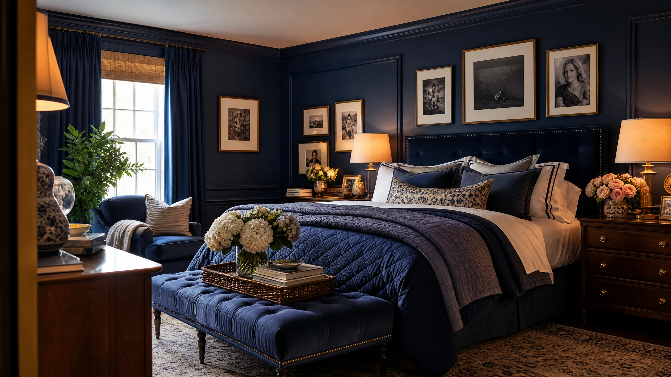 Personalized navy bedroom finish