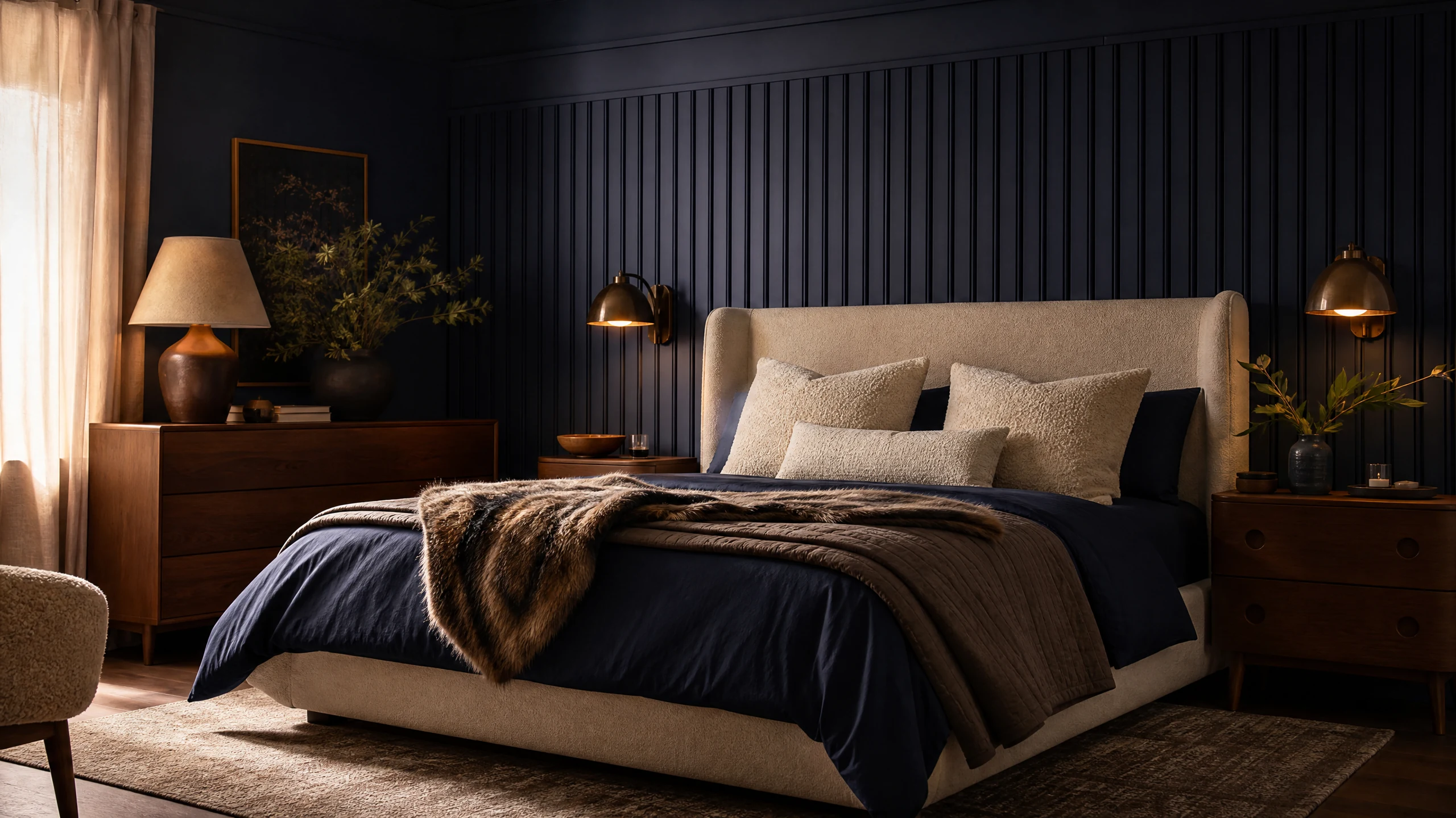 Textured navy wall panels