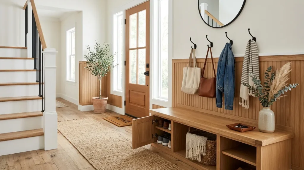 Half Wall Paneling with Hidden Storage