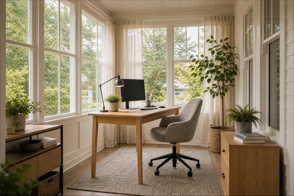 Functional Home Office in an Enclosed Porch