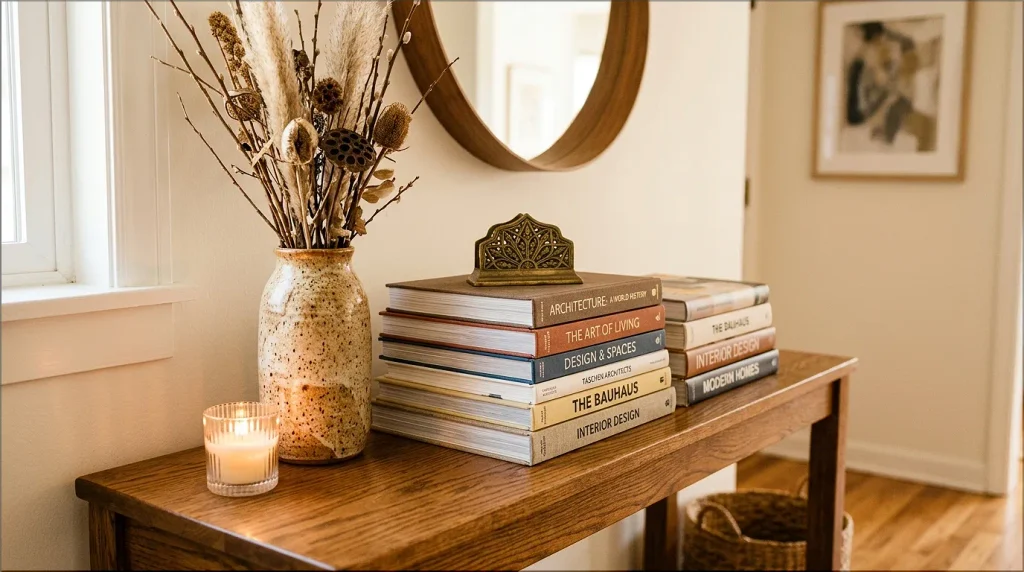 how to style books on console table