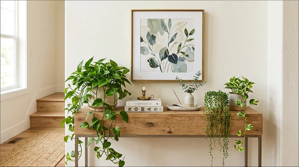 style a console table with plants