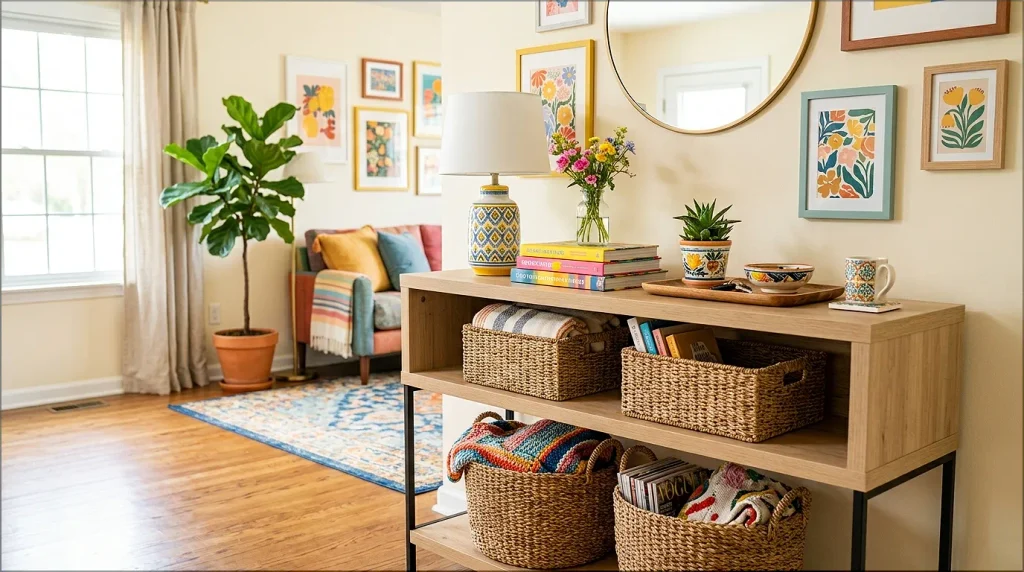 console table with shelves