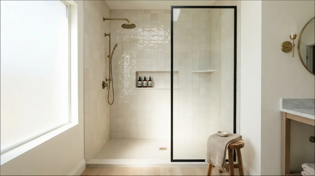 Matte shower Walls With a Glossy Accent
