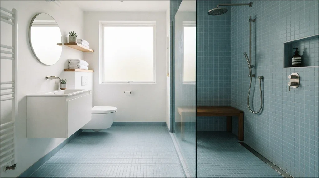 Walk-In Shower With a Simple Linear Layout