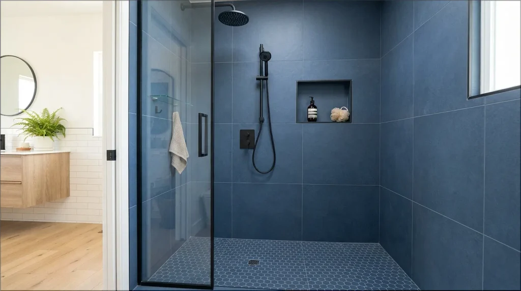 Small Mosaic Shower Floor to a Large-Tile Shower
