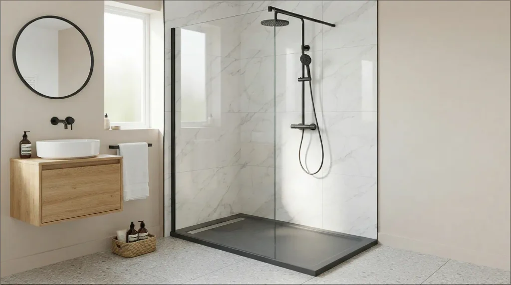 tile shower with base