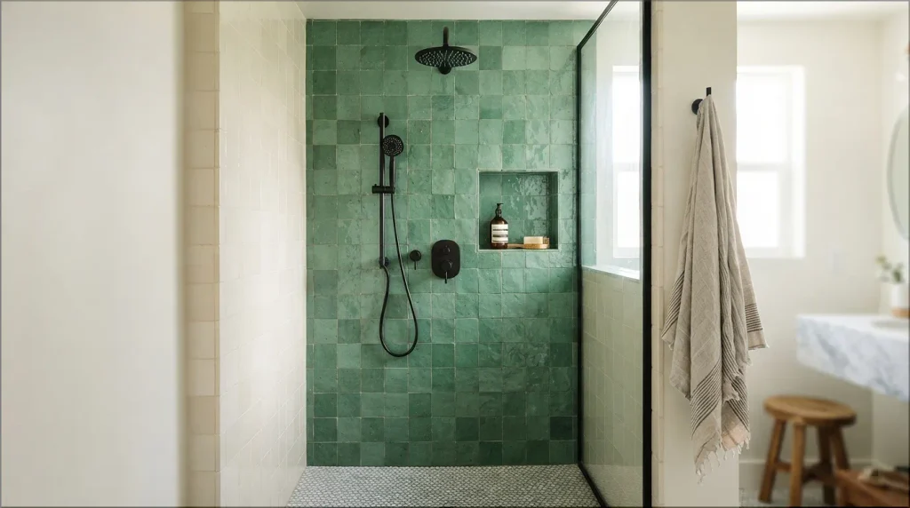 Textured Shower Tile Feature Wall
