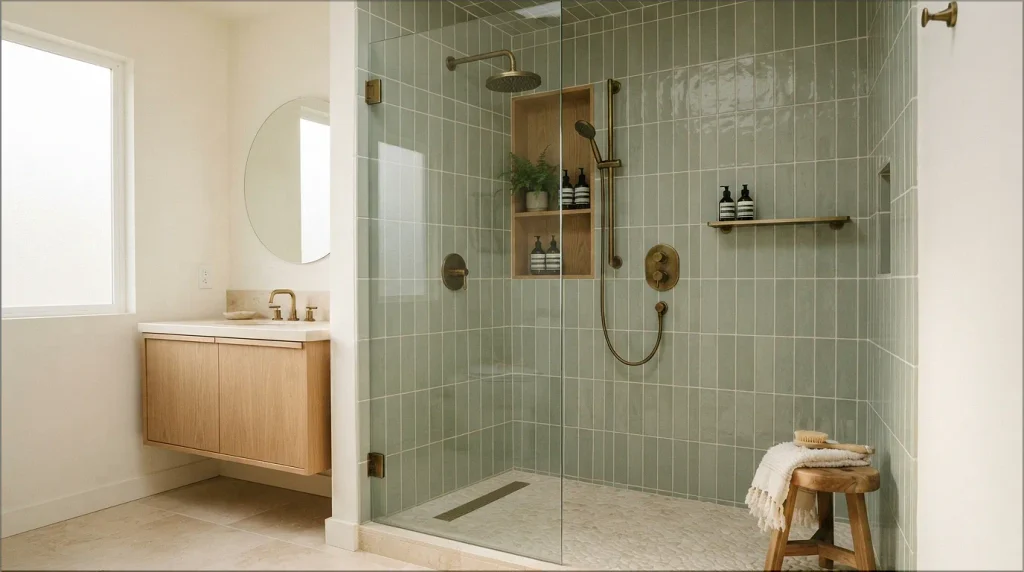 Soft Sage Green shower wall