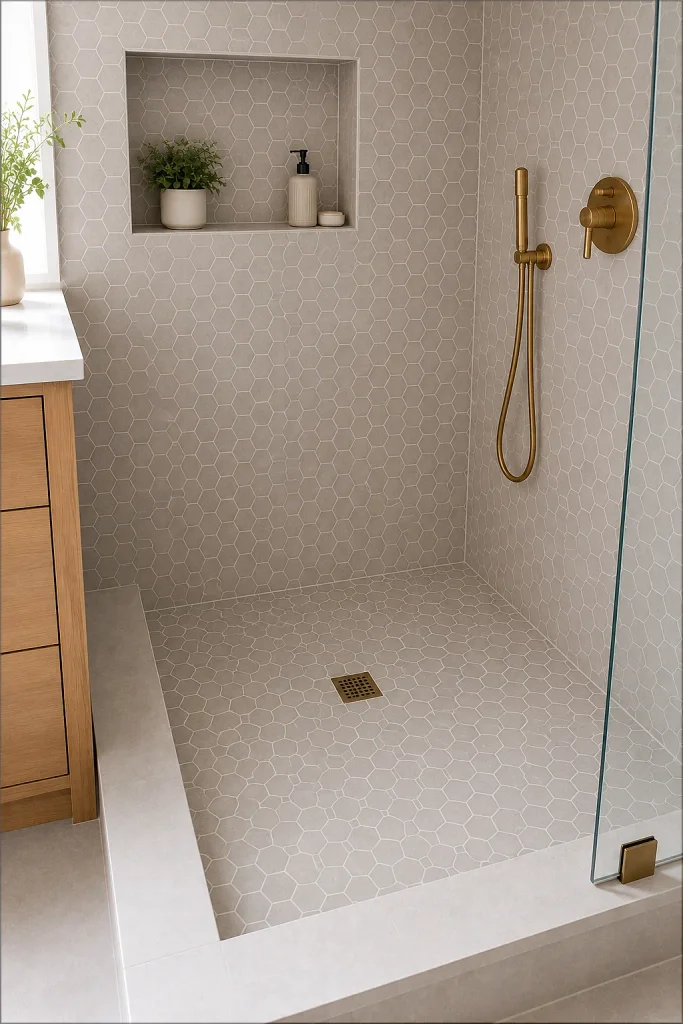 Hexagon Mosaic shower wall with floor
