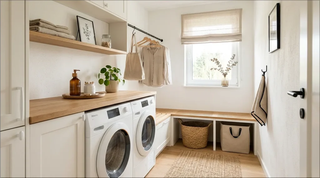 Neutral Palette for a Minimal Laundry Room
