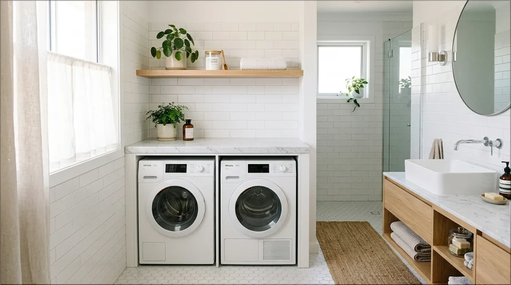 Small Laundry Nook Inside a Bathroom