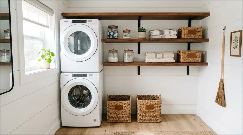 Custom-Looking Shelving laundry room