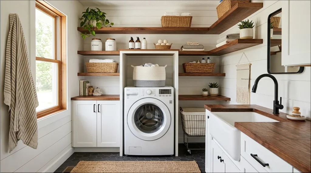 Warm Wood Detail small laundry room