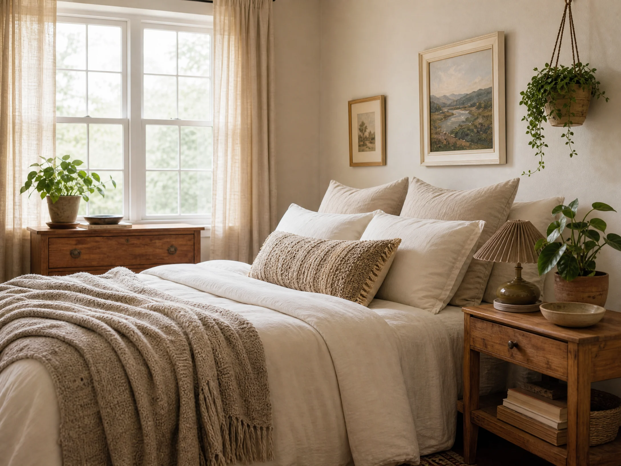 Warm beige and cream budget bedroom