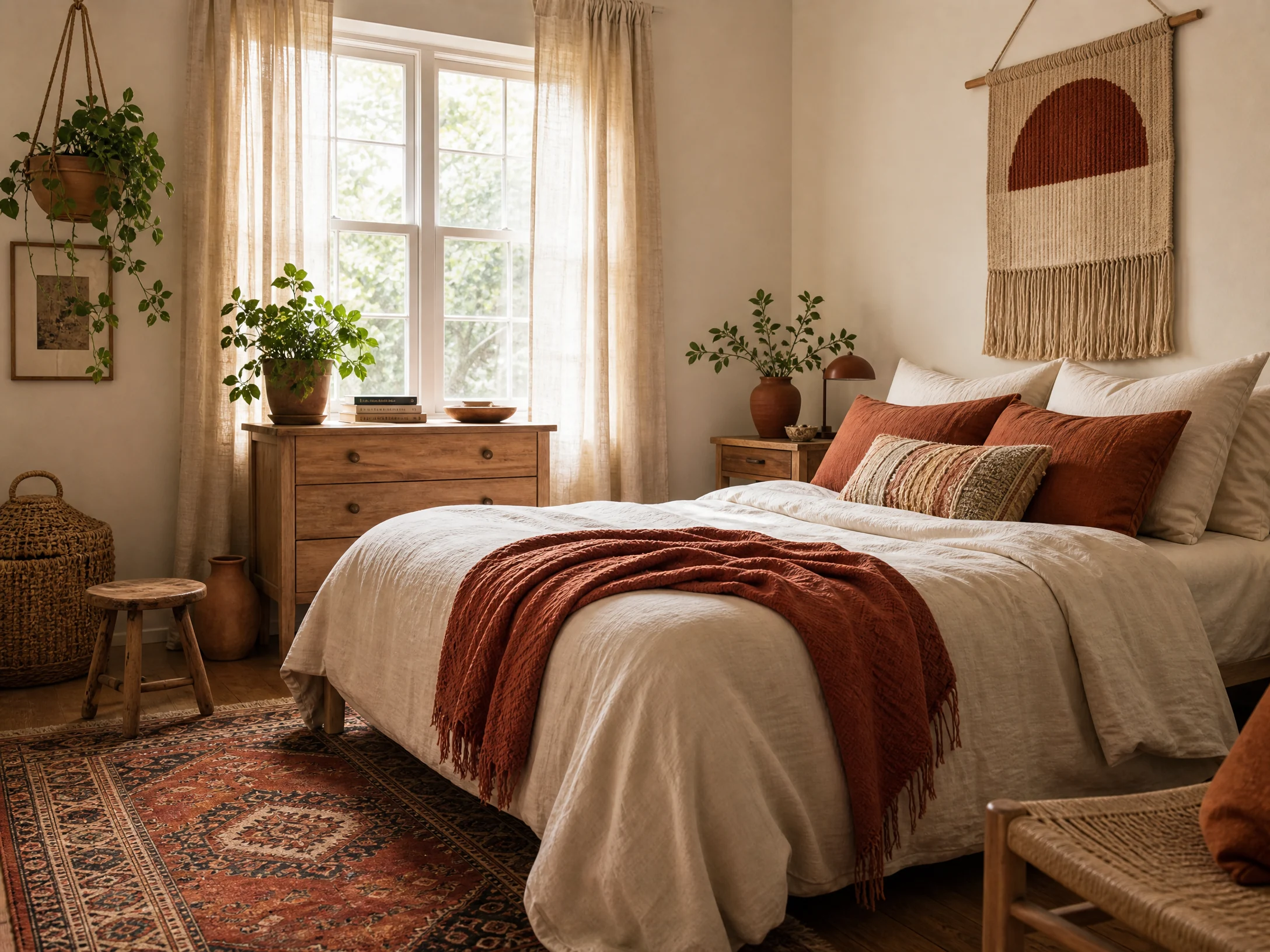 Terracotta rust boho budget bedroom