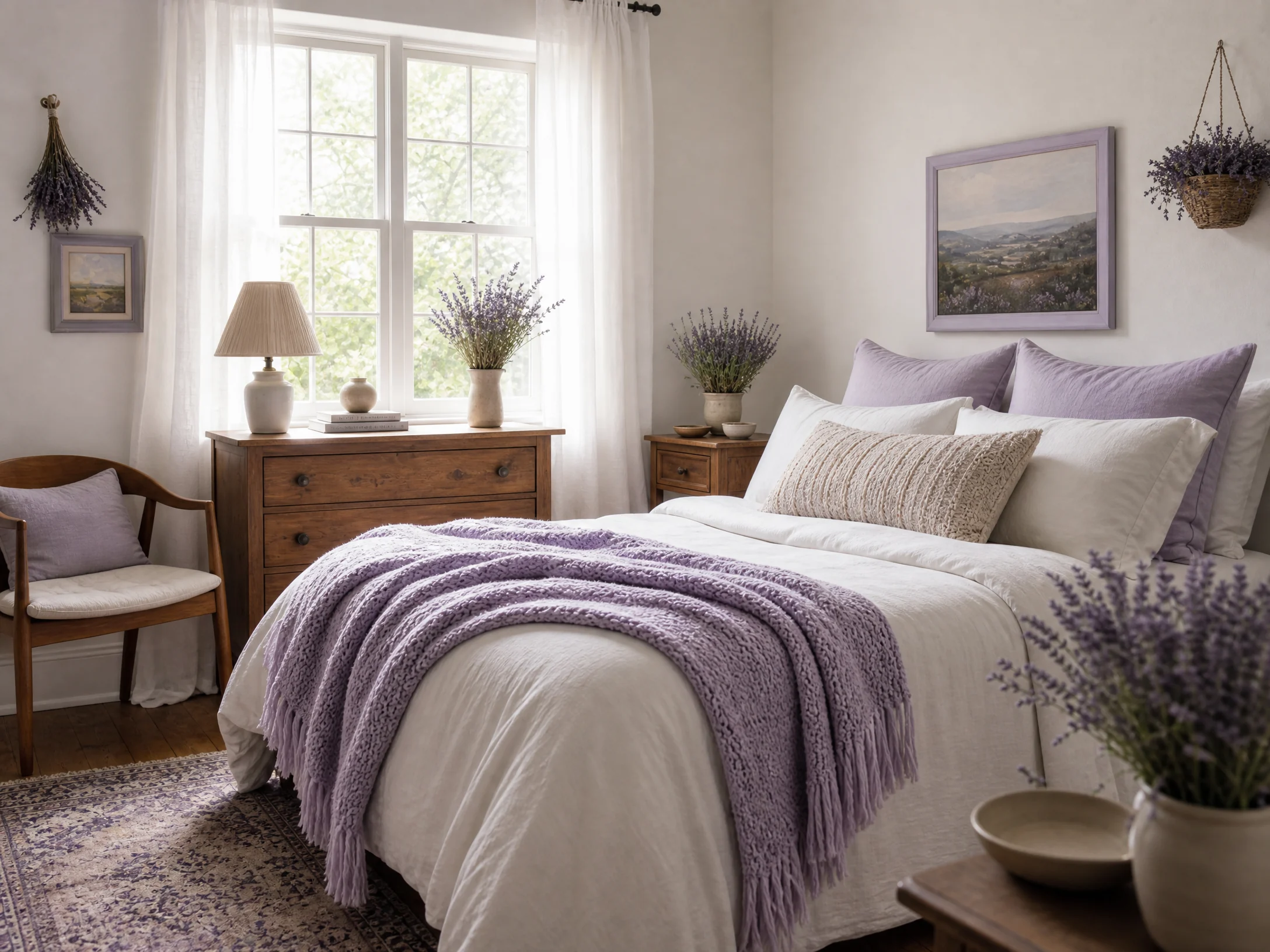 Soft lavender and white bedroom