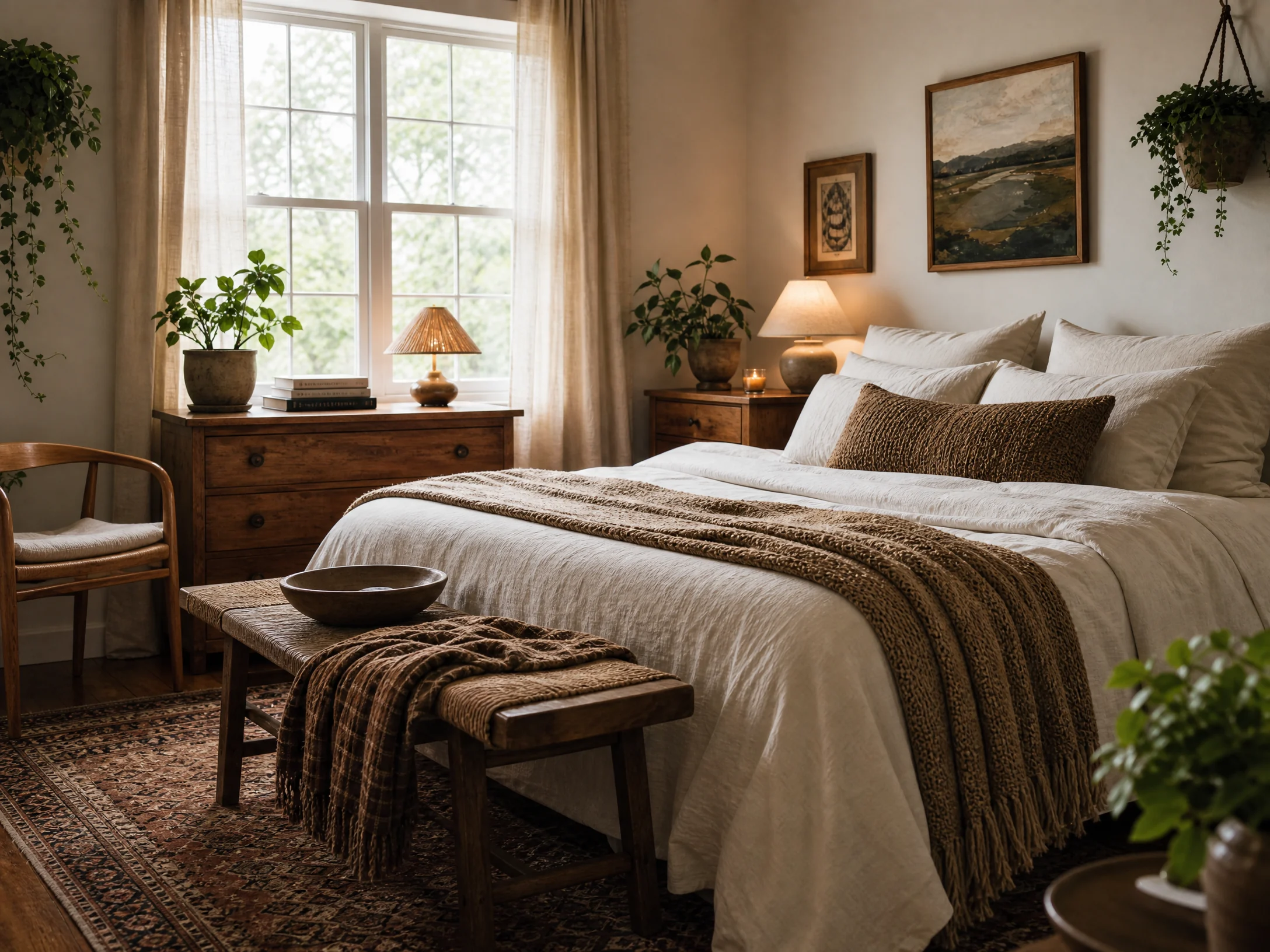 Chocolate brown cream cozy master bedroom