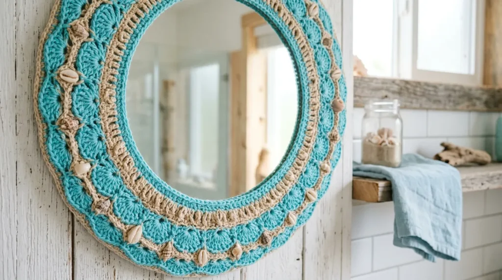 mirror Seashell Crochet Frame