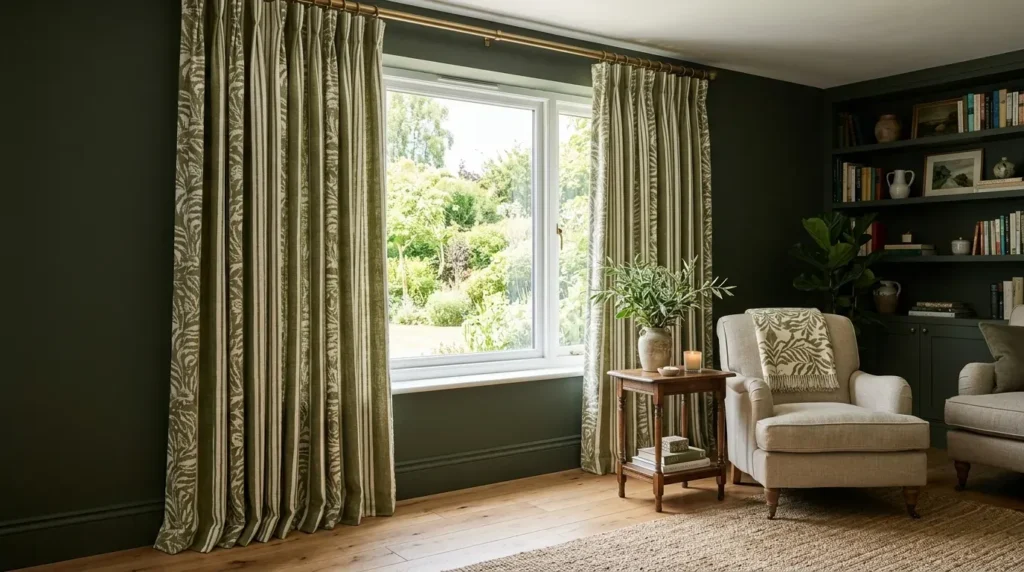 Olive Green and White Curtains