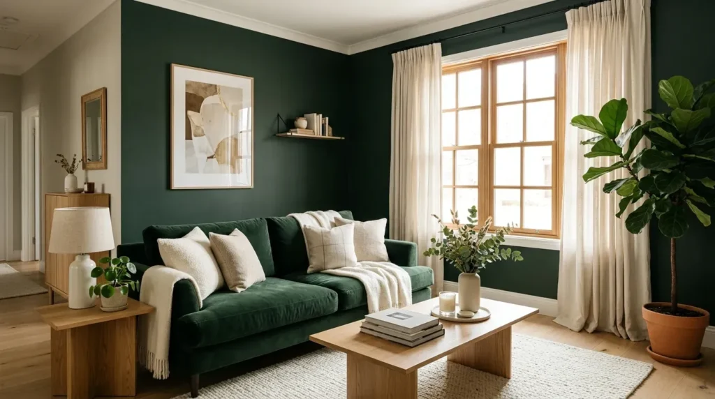 curtains with dark green sofa