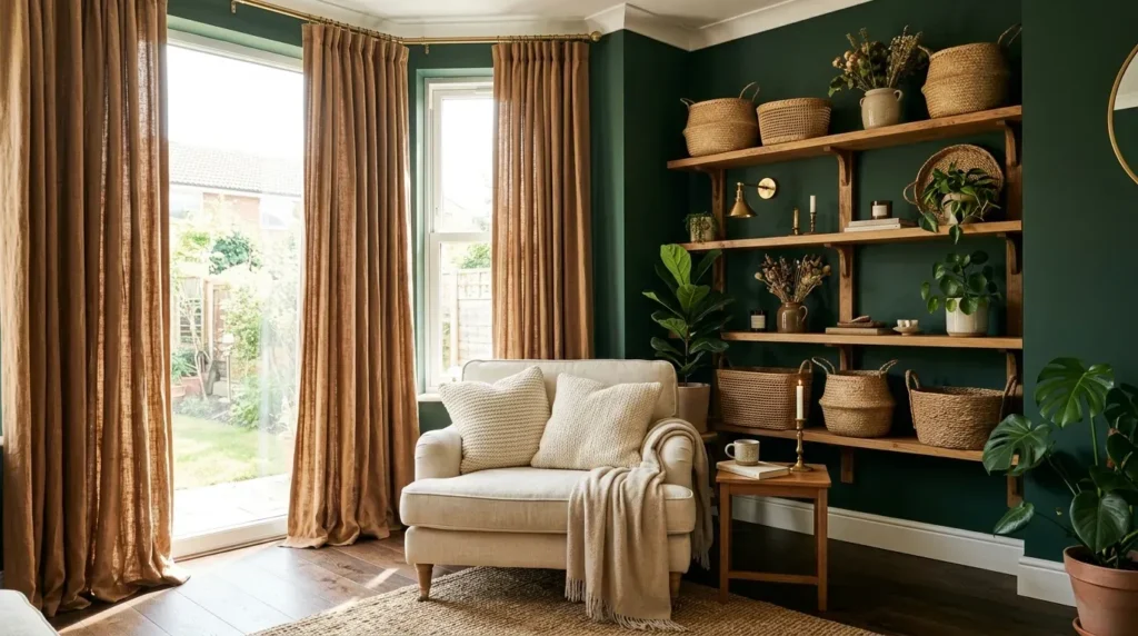 Brown Curtains for an Earthy Green Interior