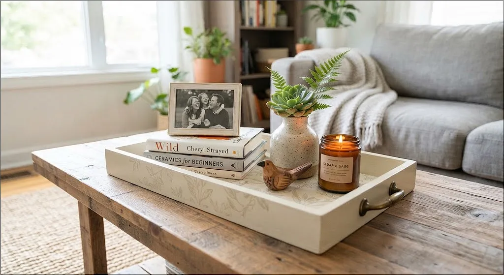 coffee table tray vignette