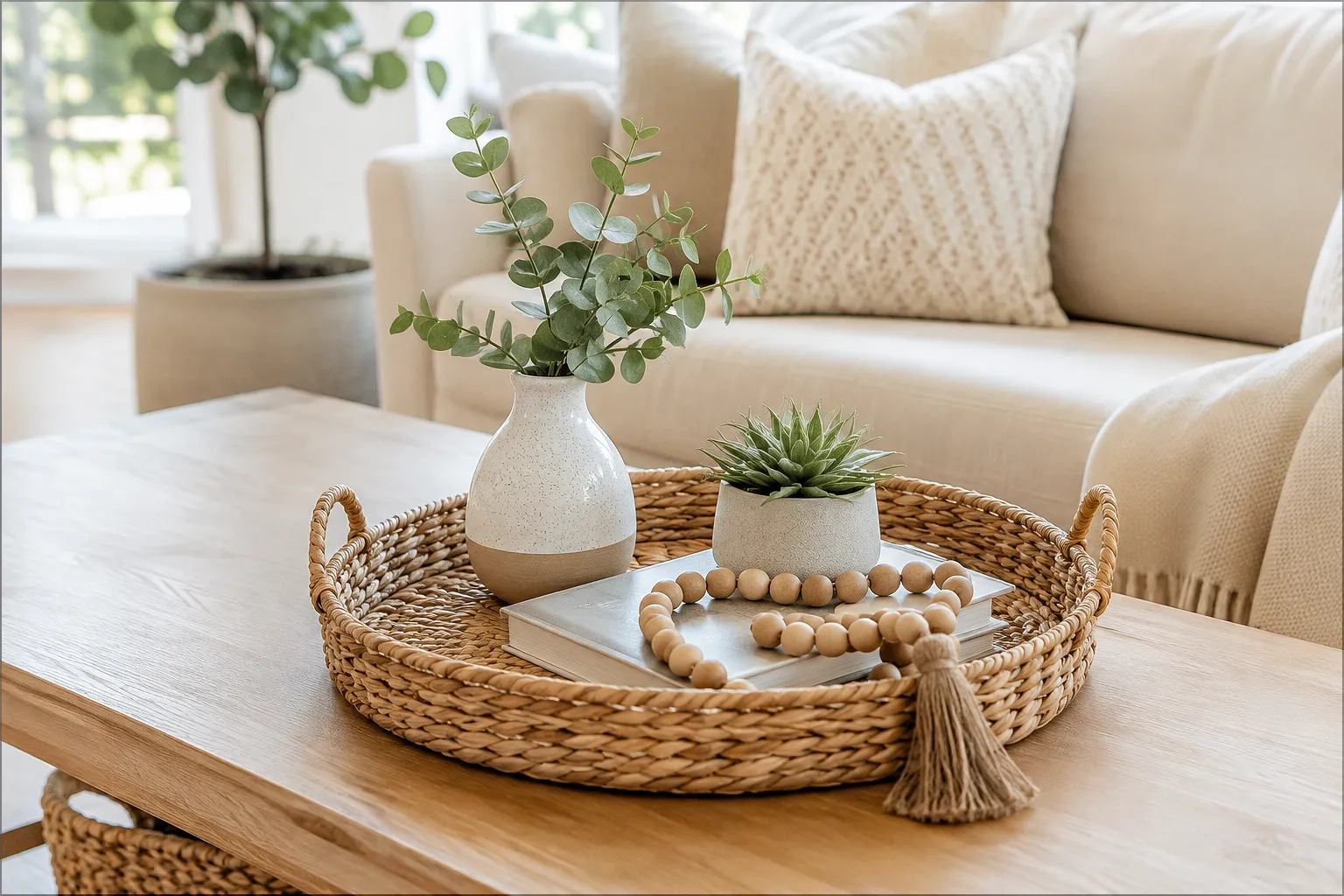 woven coffee table tray