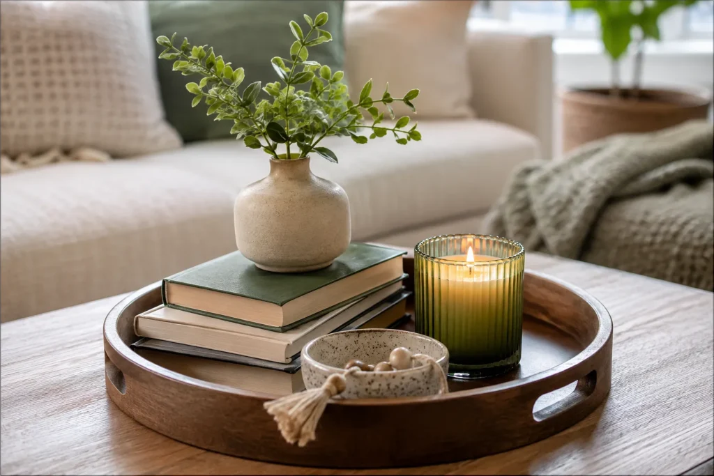 decorate a round coffee table tray