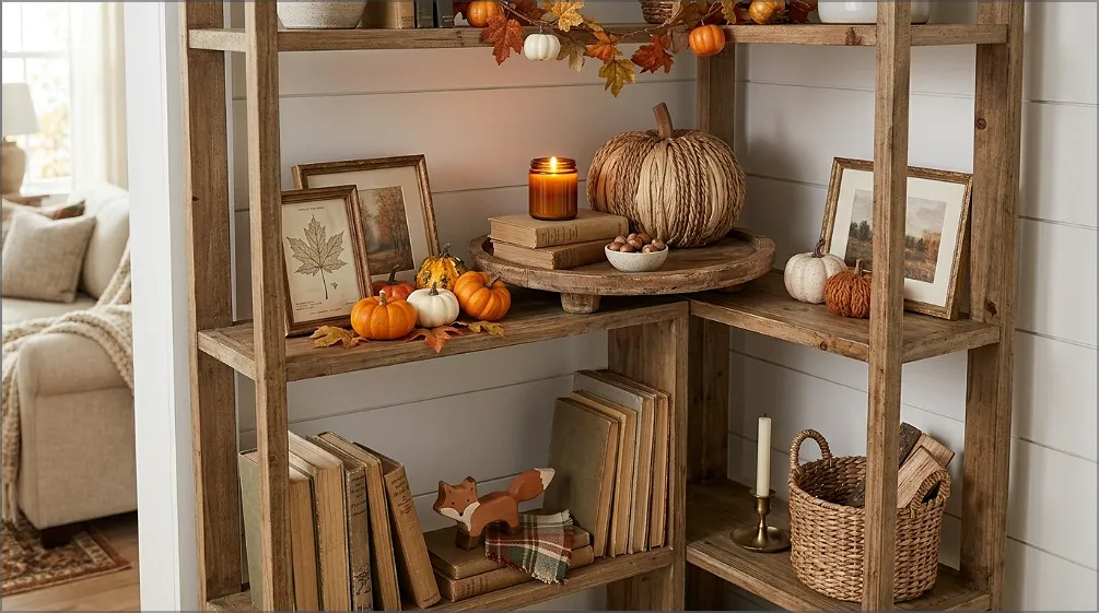  autumn-themed bookshelf display