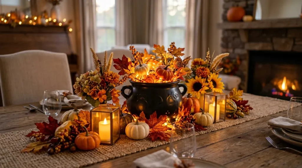 pumpkin and Witch Cauldron Centerpiece
