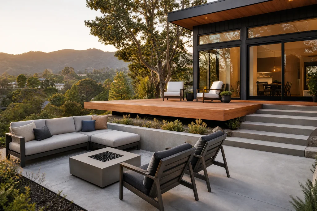 Concrete patio and wood deck combo
