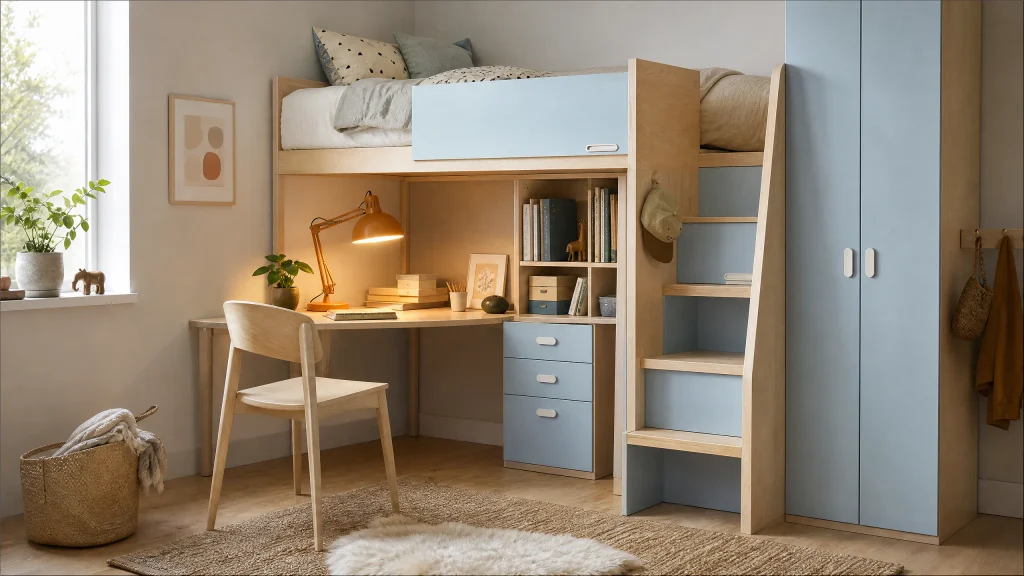SMÅSTAD-inspired loft bed with desk underneath